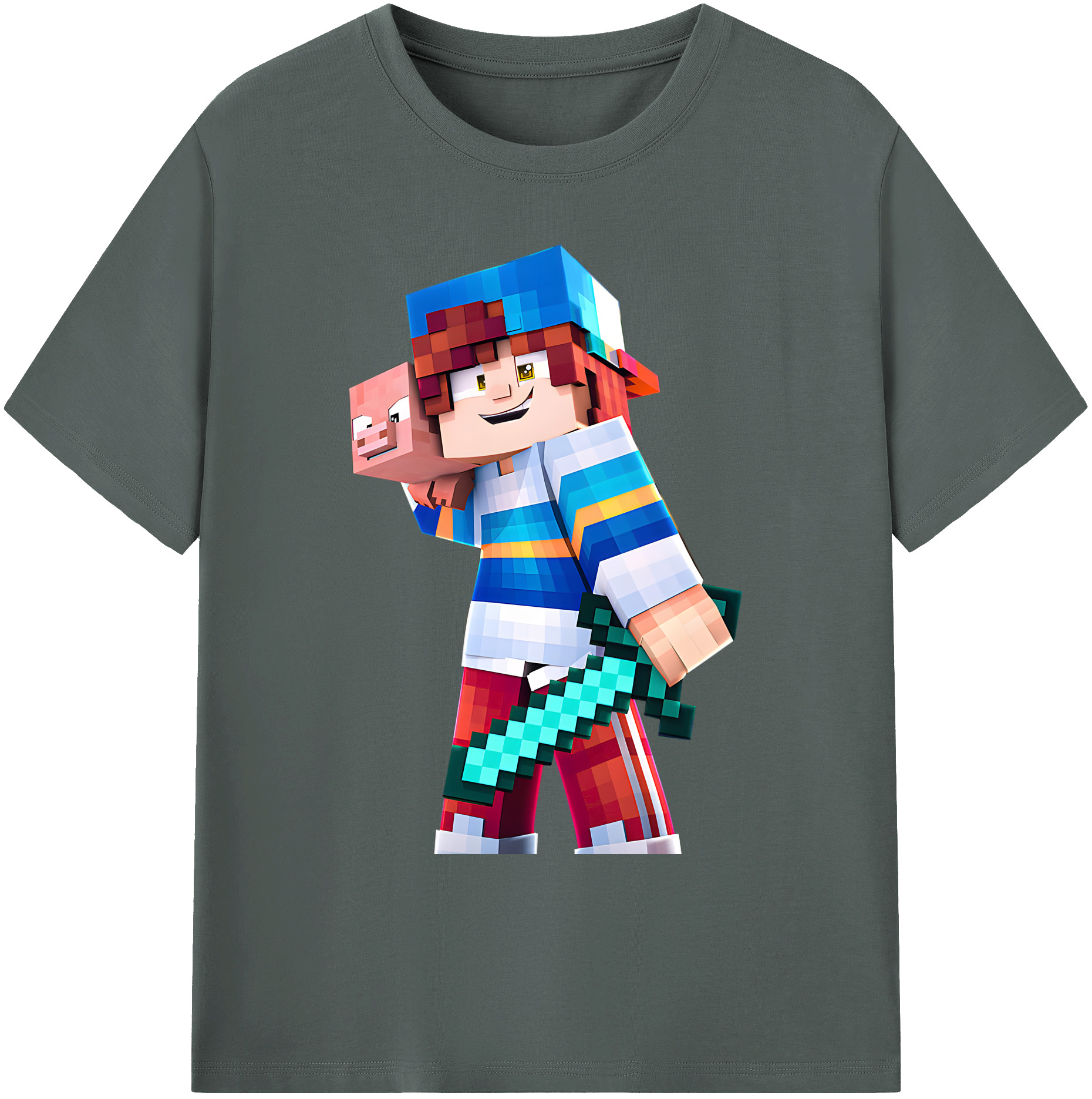 （画像用） マインクラフト ブロックの世界 Minecraft MC Block world 綿100％ メンズ半袖Tシャツ｜肌触りやわらか＆通気性